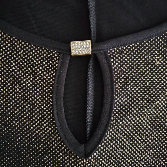 Notations Woman Top 3X Black Gold Sparkle 3/4 Sleeve Keyhole Neck Rhinestone - Picture 7 of 12